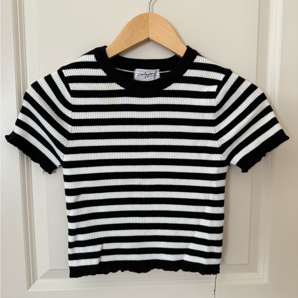 Carly Jean Los Angeles Black and White Striped Tee